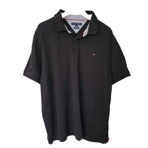Tommy Hilfiger Polo Black Custom Fit Mens XL 100% Cotton Preppy Golf Office Work